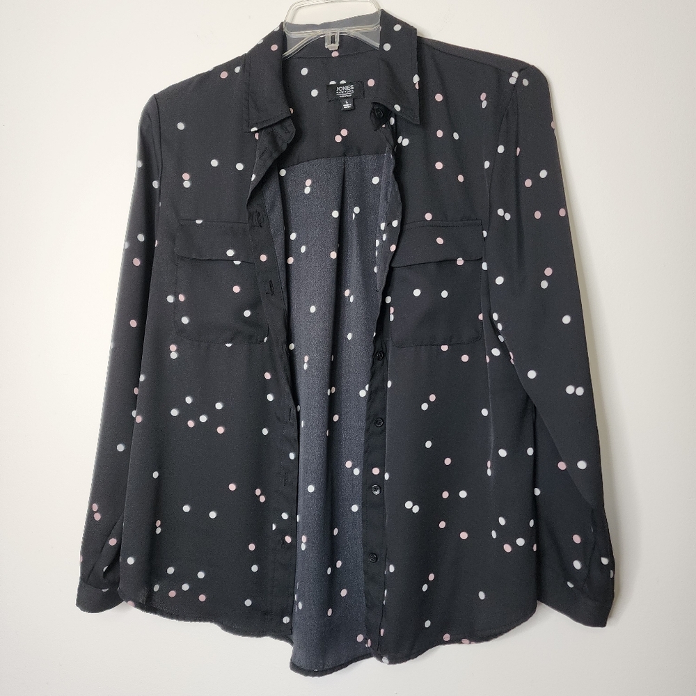 Jones New York polka dot long sleeved button‎ up blouse women's Large - Picture 2 of 10